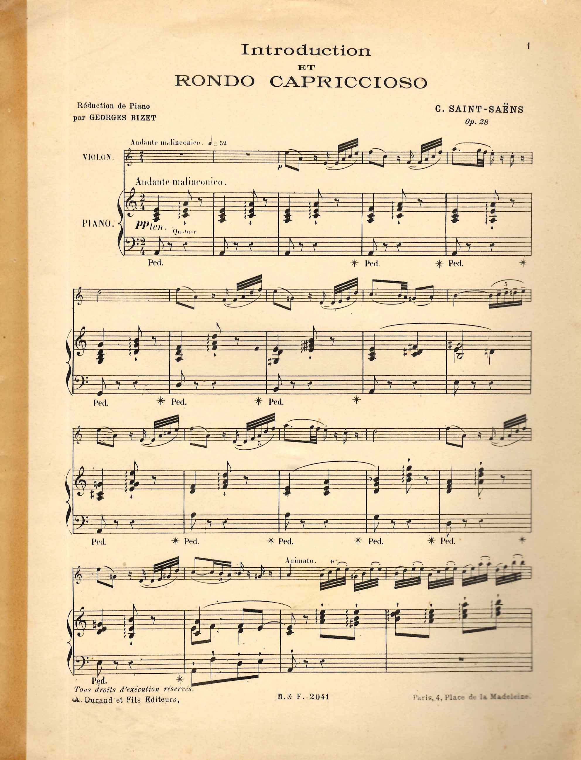 Introduction et Rondo Capriccioso, op. 28. Réduction de Piano par Georges Bizet